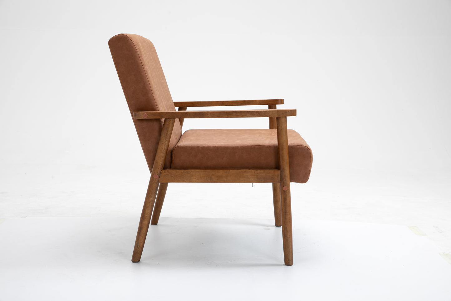 Solid wood vegan leather armchair - Brown