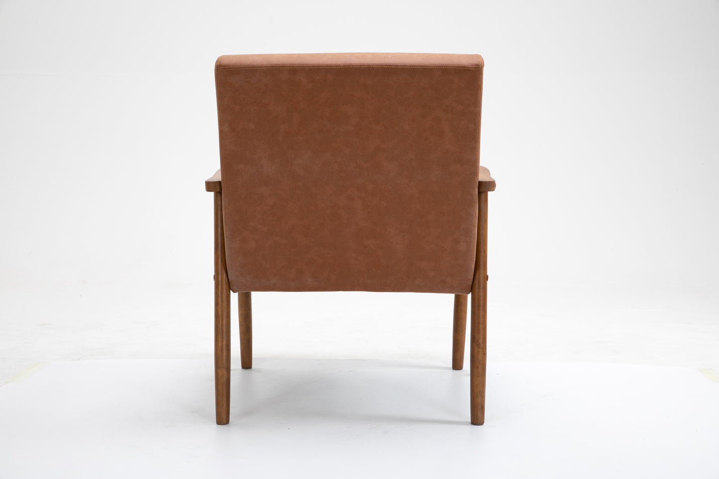 Solid wood vegan leather armchair - Brown