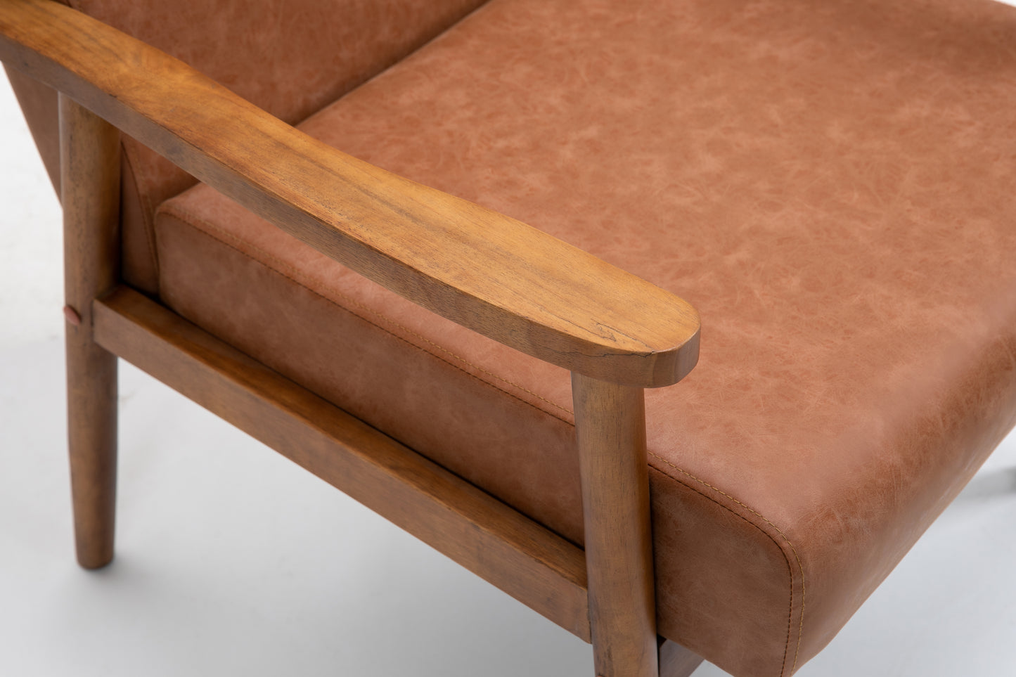 Solid wood vegan leather armchair set of 2 - Brown