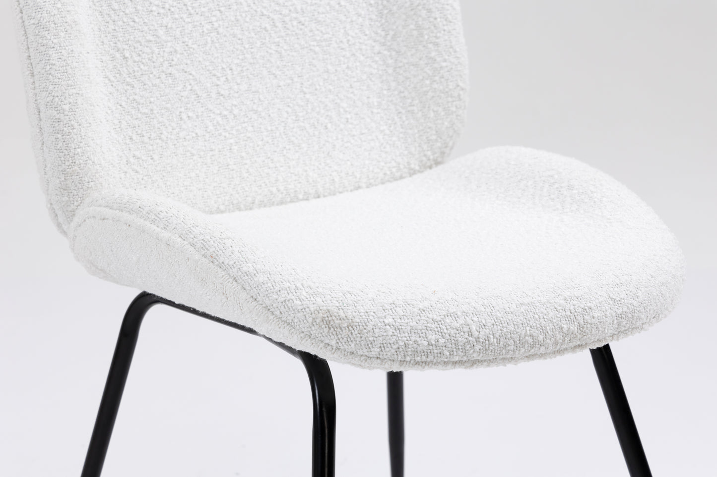 Upholstered Dining Chair with Metal Legs - White Boucle