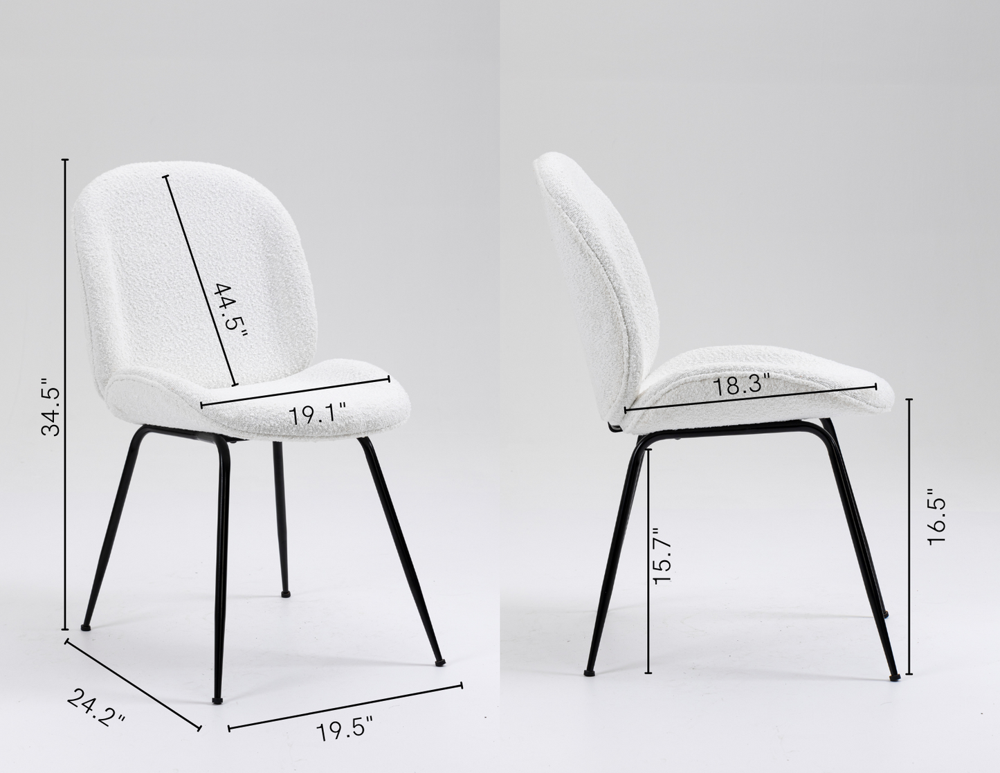 Upholstered Dining Chair with Metal Legs - White Boucle