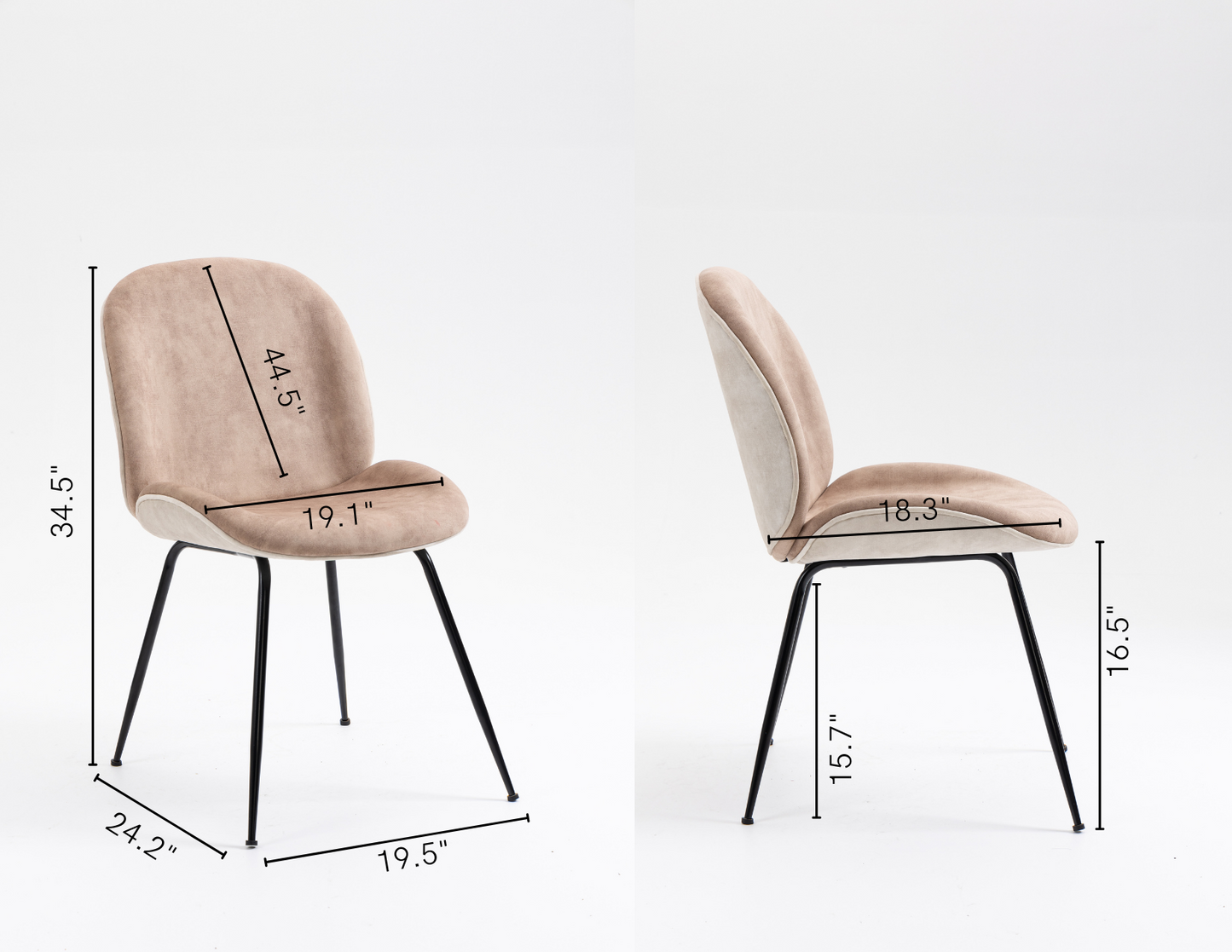 Upholstered Dining Chair with Metal Legs - Two Tone Taupe Velvet