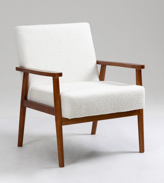 Solid wood upholstered armchair - Teddy bear white