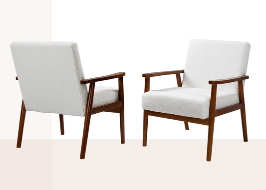 Solid wood upholstered armchair set of 2 - Boucle white