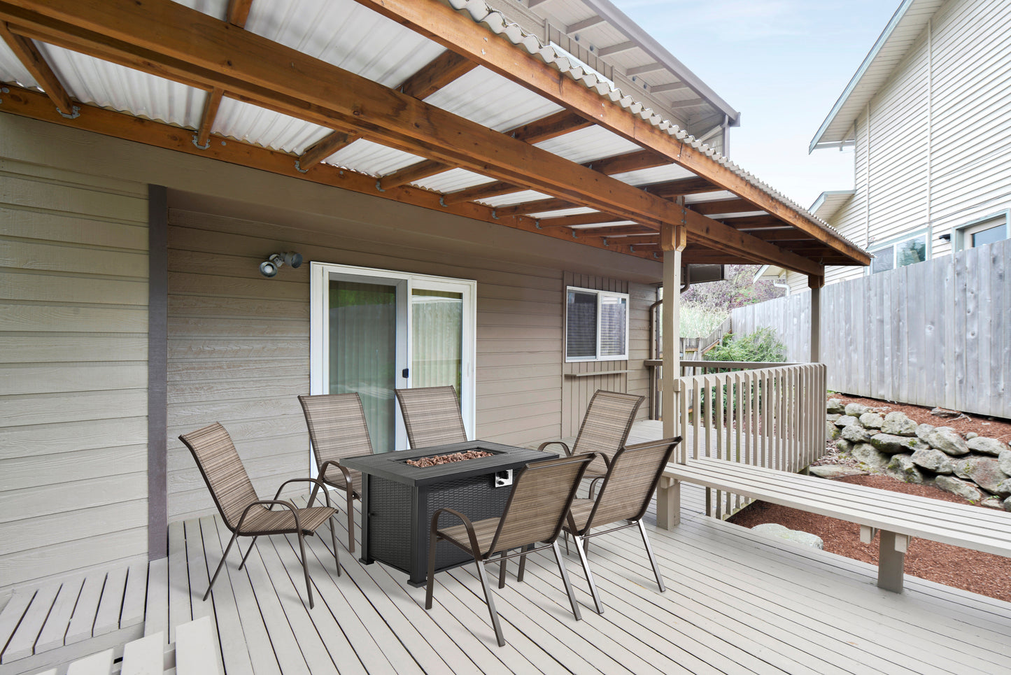 7 Piece Patio Dining Fire Pit Set