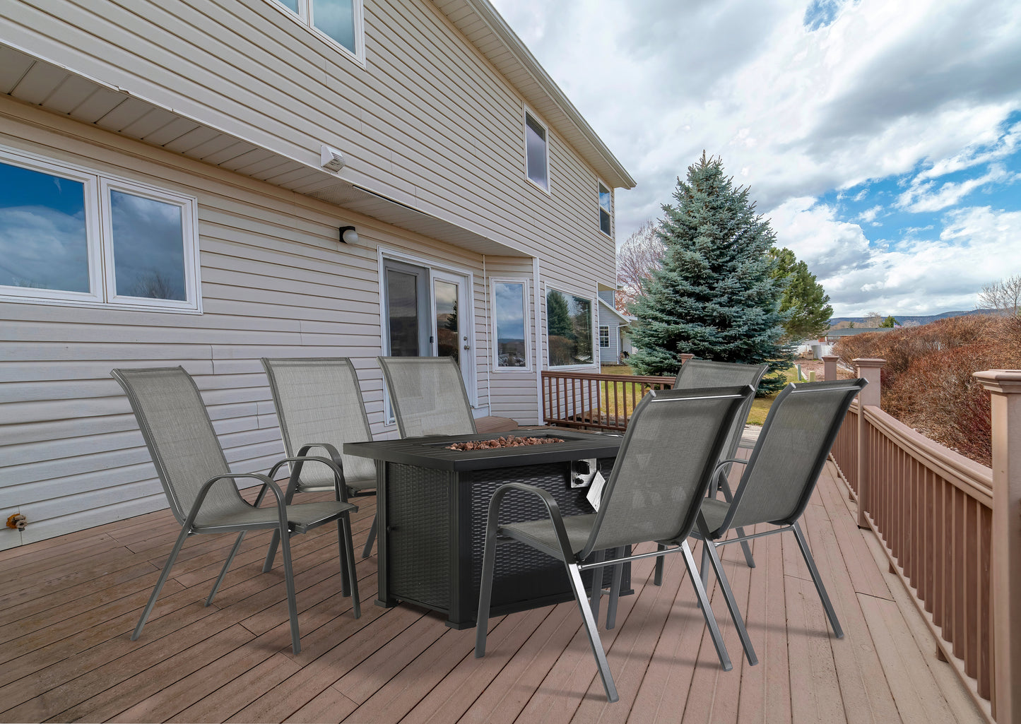 7 Piece Patio Dining Fire Pit Set