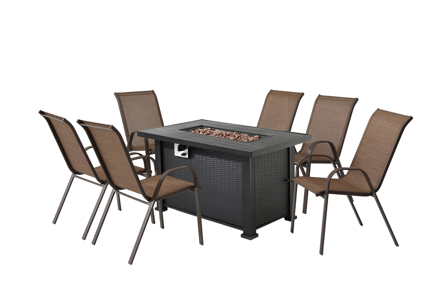 7 Piece Patio Dining Fire Pit Set