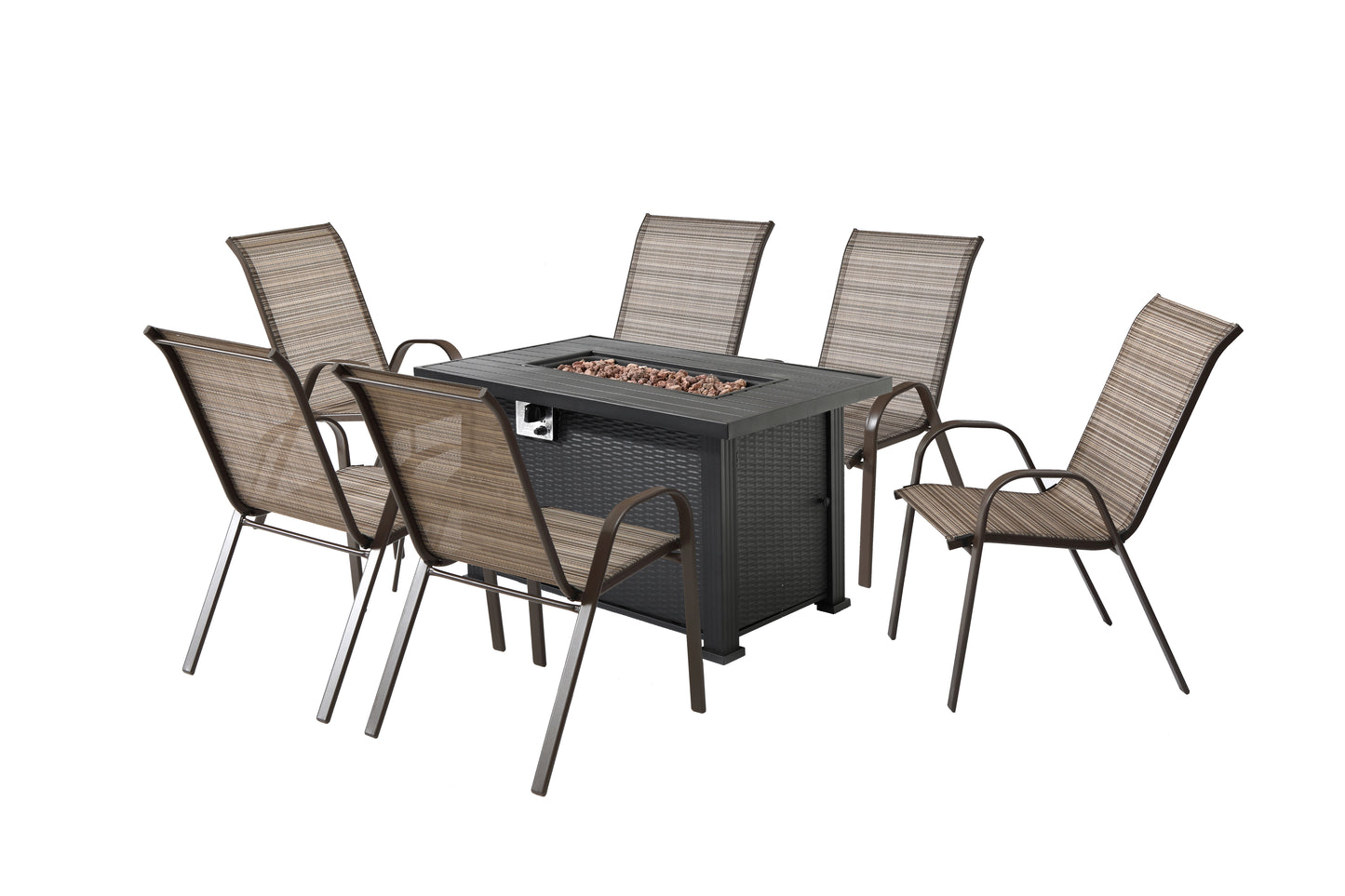 7 Piece Patio Dining Fire Pit Set