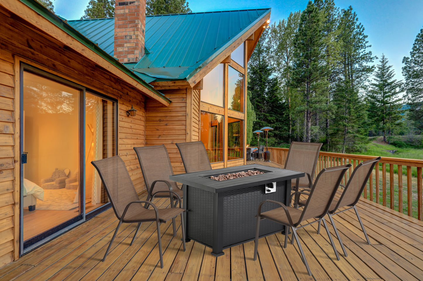 7 Piece Patio Dining Fire Pit Set