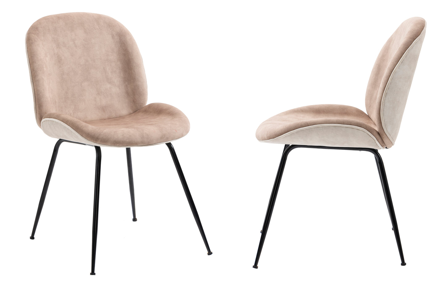 Upholstered Dining Chair with Metal Legs - Two Tone Taupe Velvet