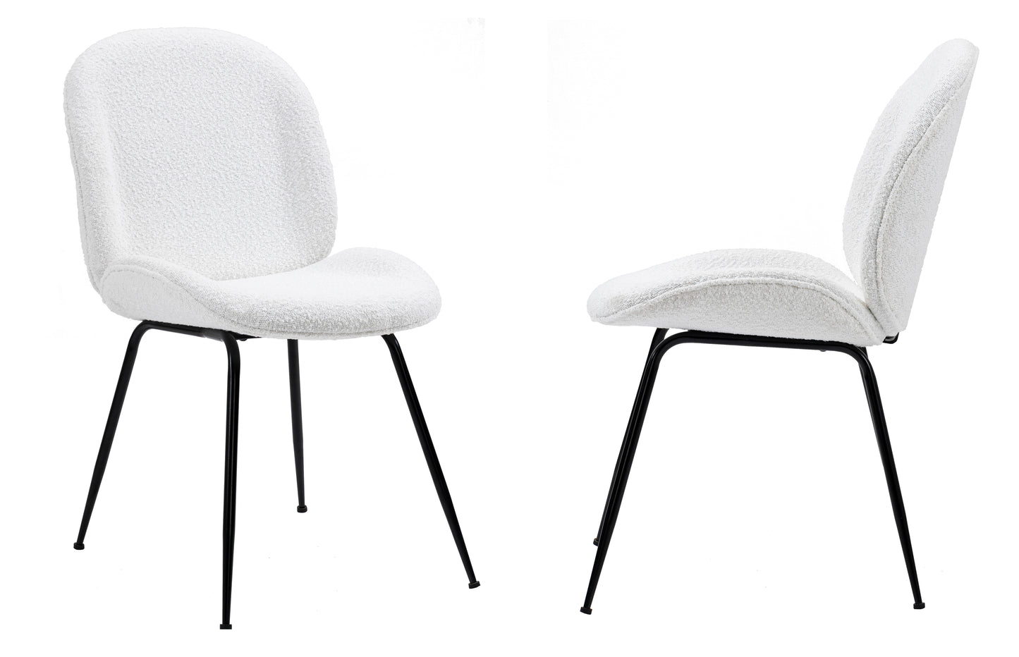 Upholstered Dining Chair with Metal Legs - White Boucle