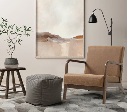 Solid wood vegan leather lounge chair with curved arms  - Brown