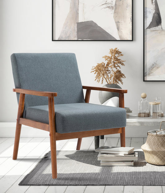 Solid wood upholstered armchair - Bluish gray