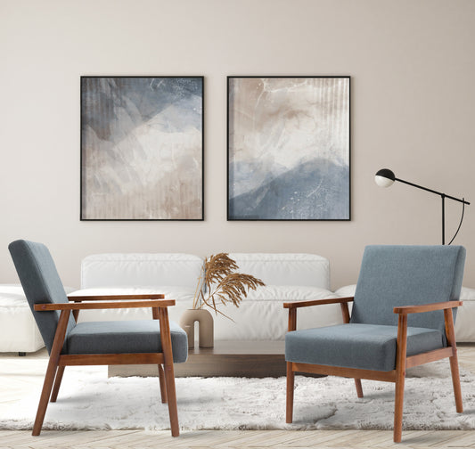 Solid wood upholstered armchair set of 2 - Bluish gray