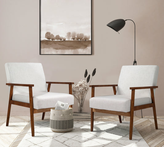 Solid wood upholstered armchair set of 2 - Beige