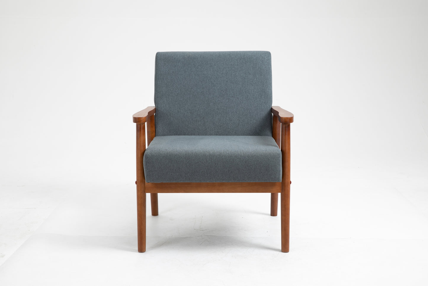 Solid wood upholstered armchair - Bluish gray