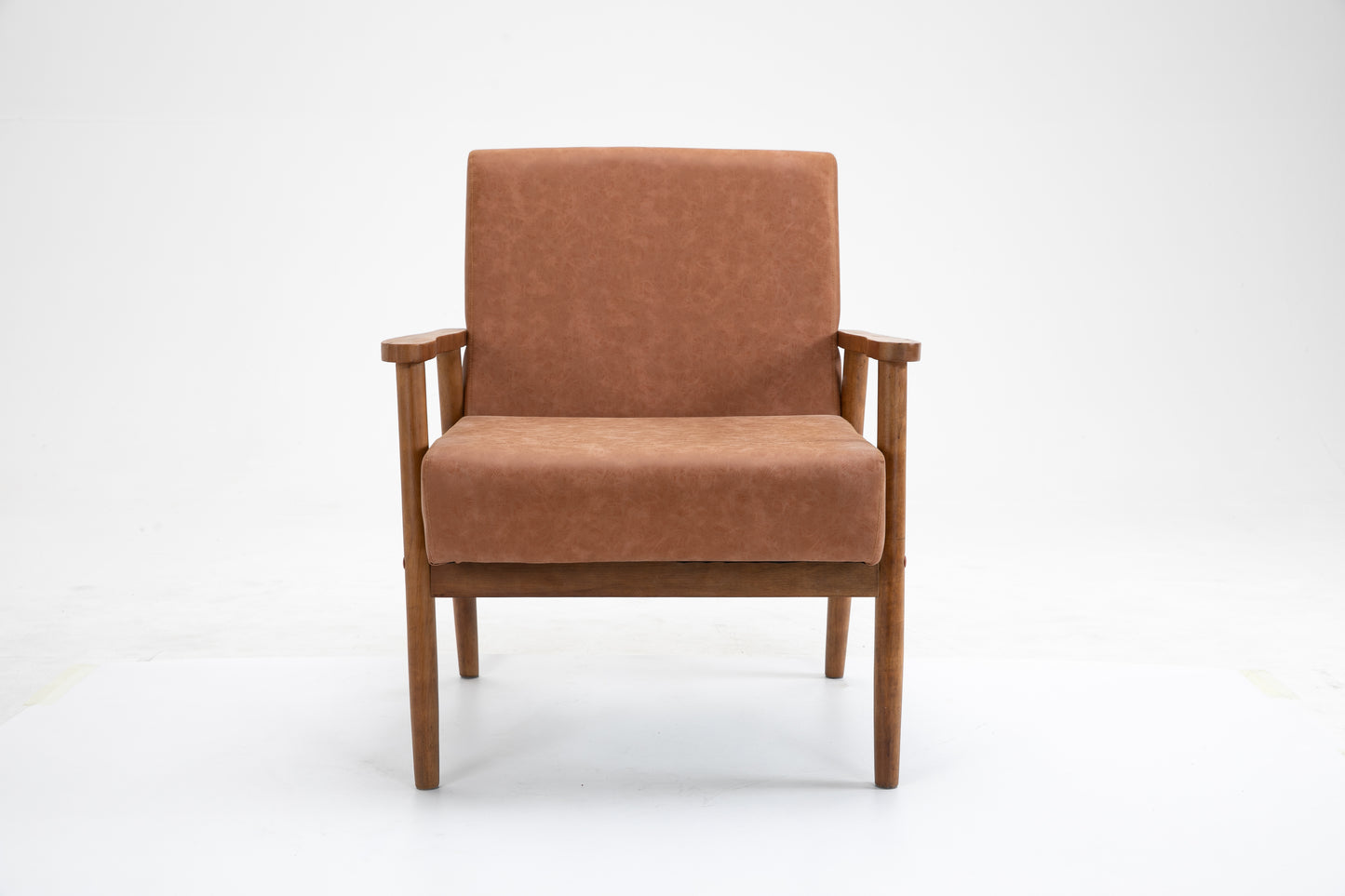 Solid wood vegan leather armchair - Brown