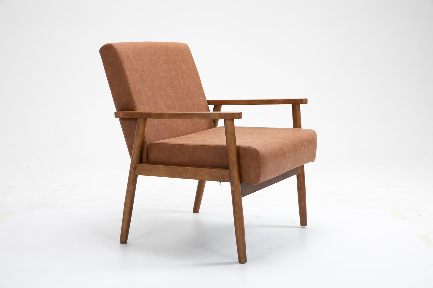 Solid wood vegan leather armchair set of 2 - Brown