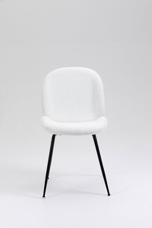 Upholstered Dining Chair with Metal Legs - White Boucle