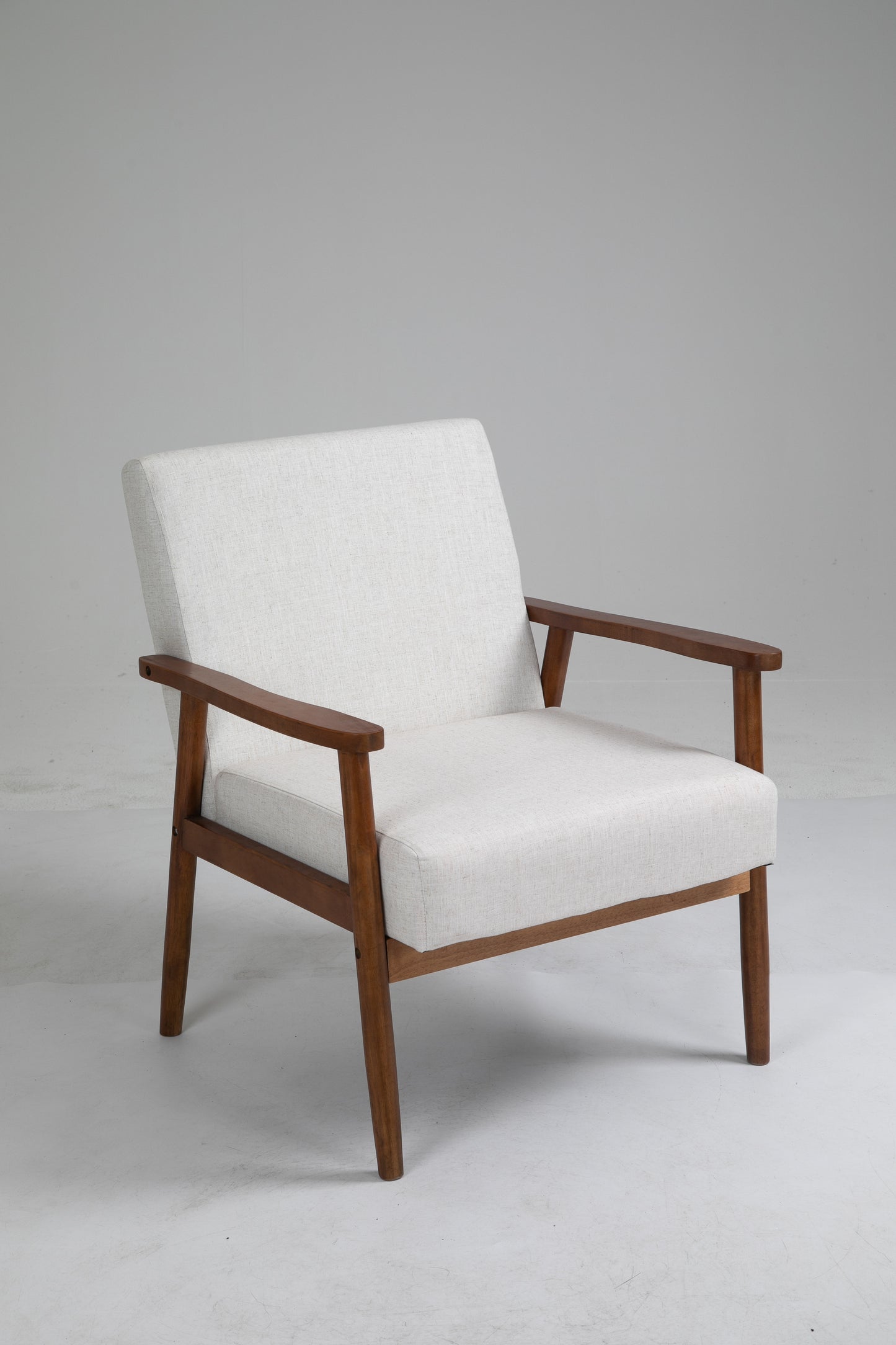 Solid wood upholstered armchair - Beige