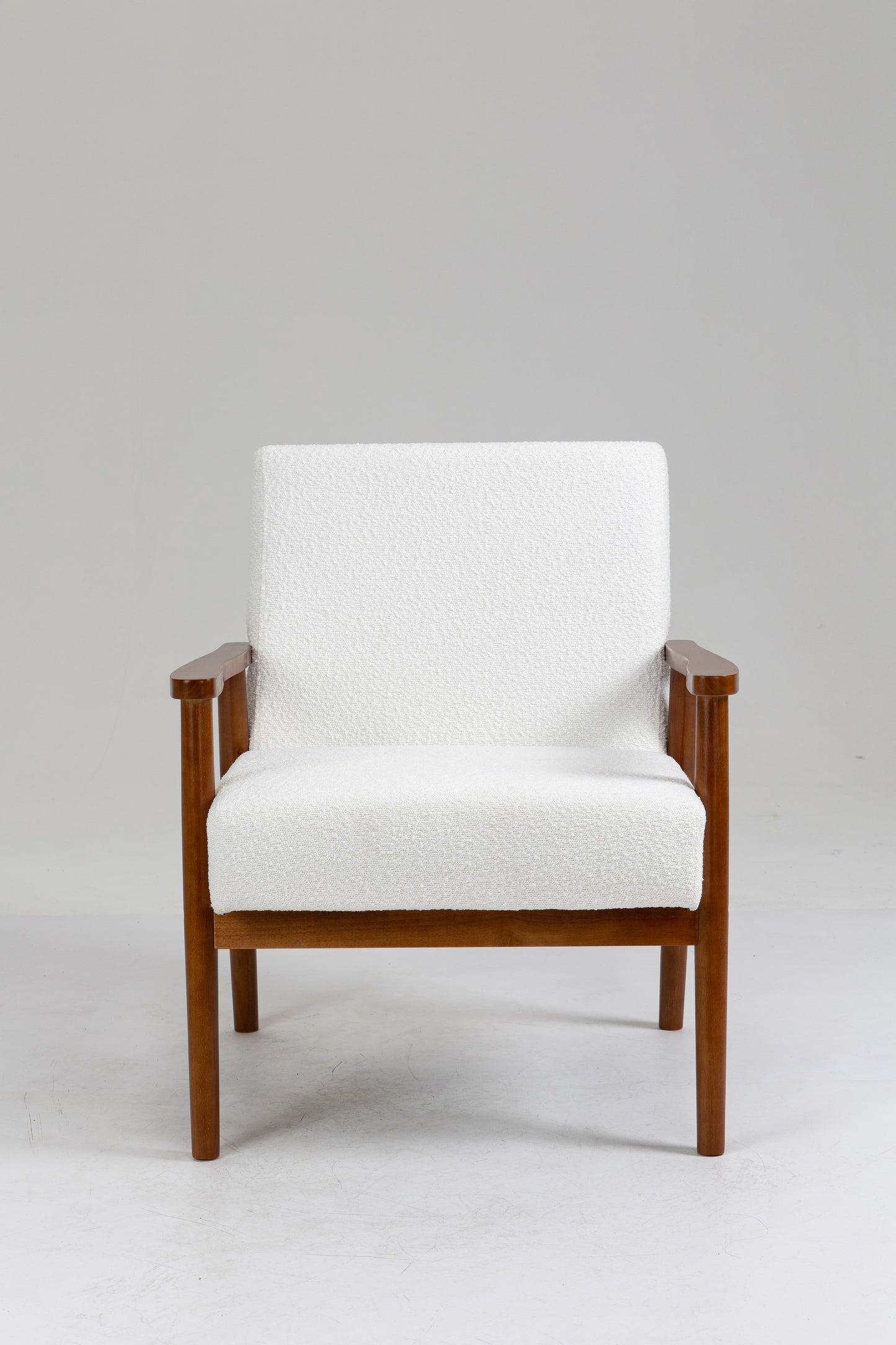 Solid wood upholstered armchair set of 2 - Boucle white