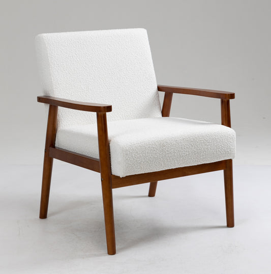 Solid wood upholstered armchair - Boucle white