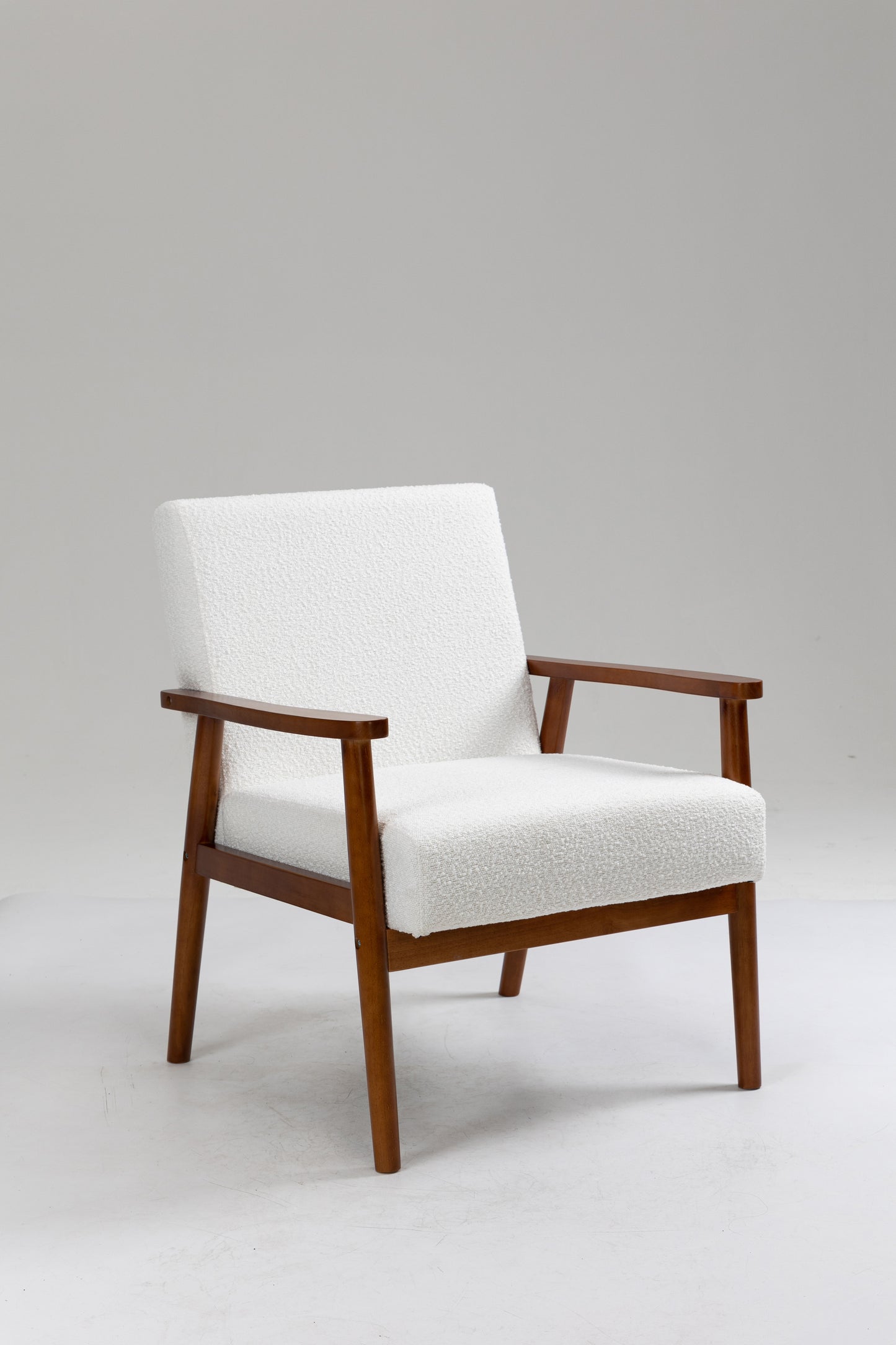 Solid wood upholstered armchair set of 2 - Boucle white